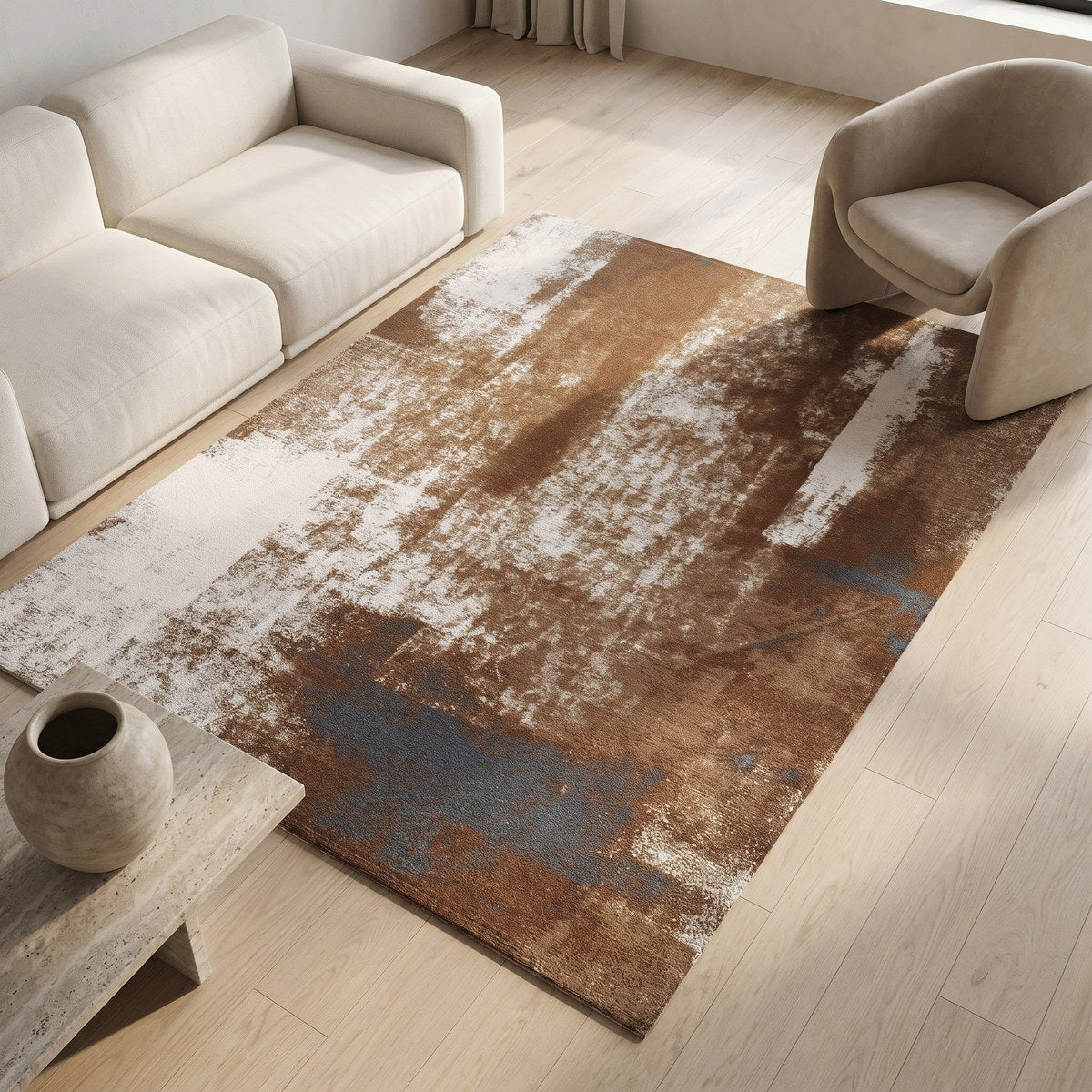 Tapis lavable de salon gris - Taranto - ambiance salon 2