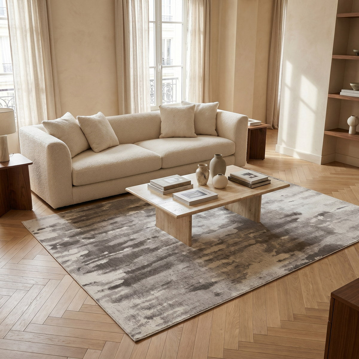 Tapis lavable de salon gris - Luce - ambiance salon 1