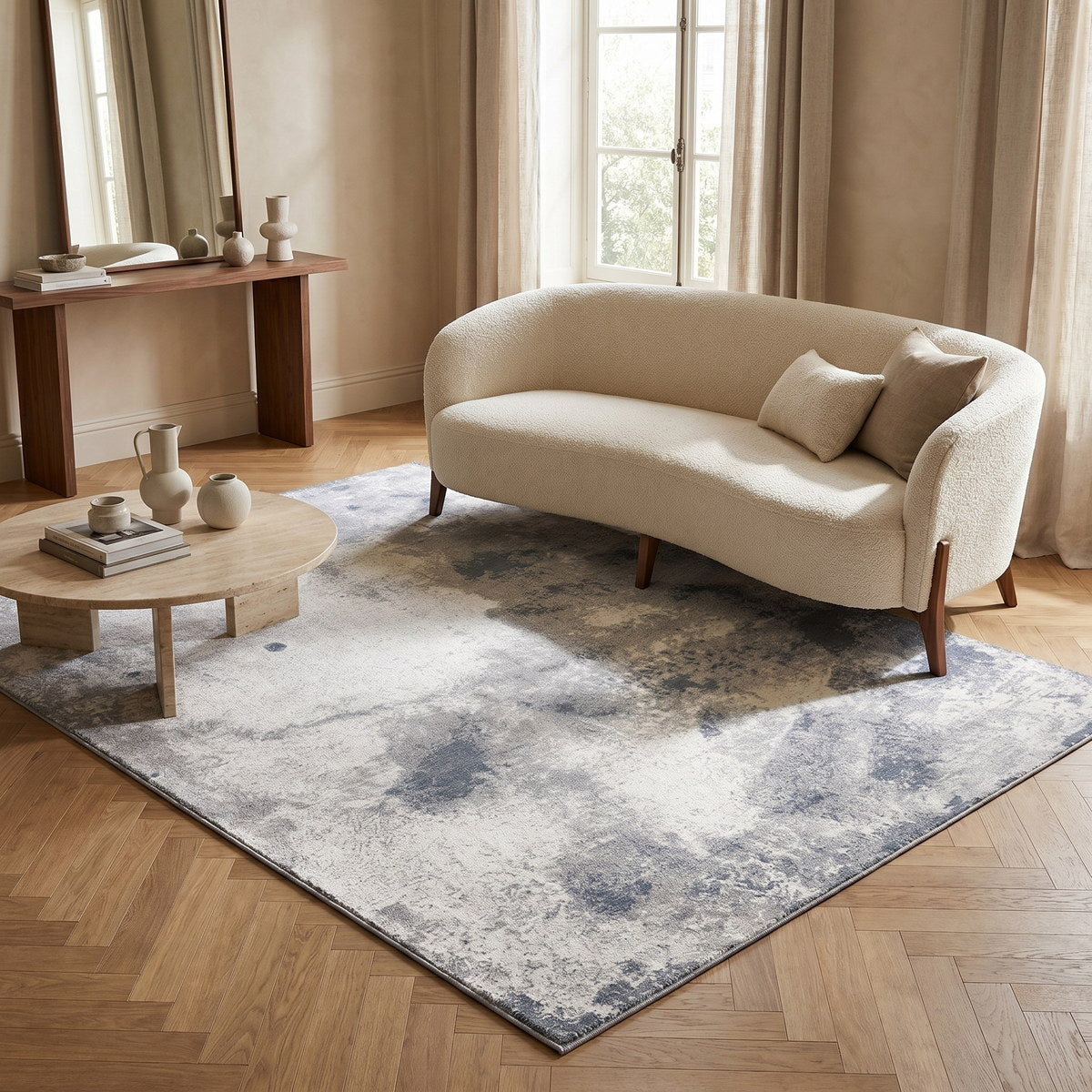 Tapis lavable de salon gris - Roma - ambiance salon 1