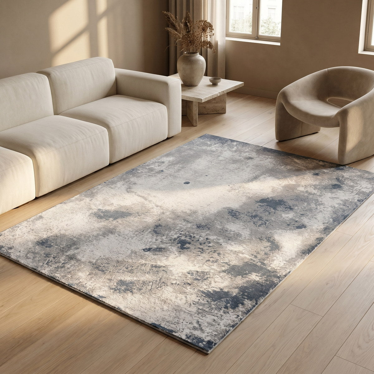 Tapis lavable de salon gris - Roma - ambiance salon 2