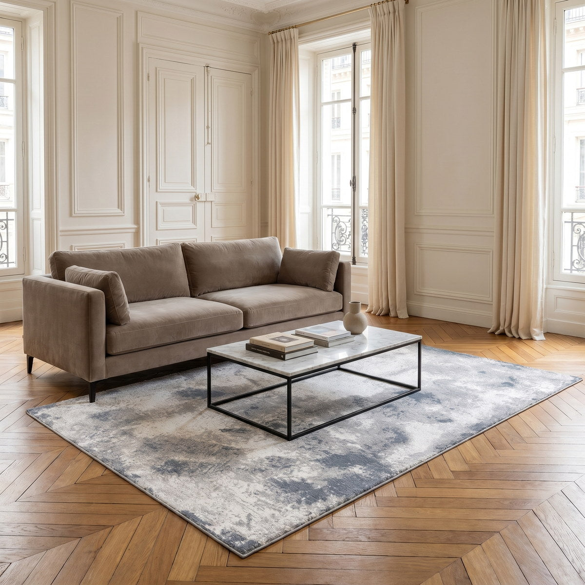Tapis lavable de salon gris - Roma - ambiance salon 3