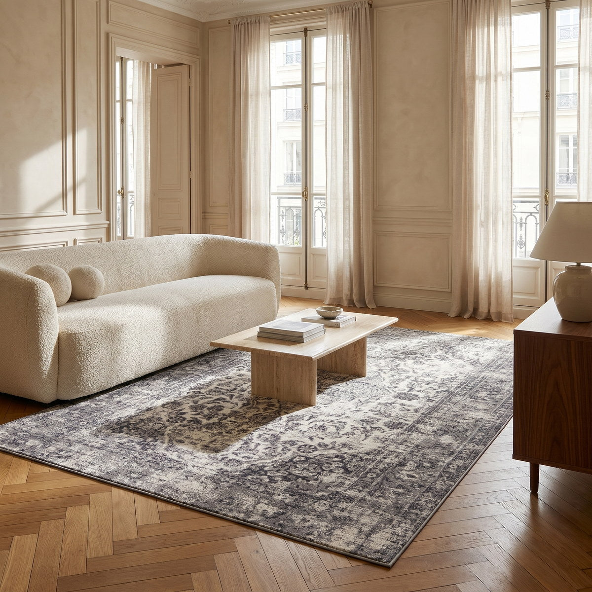 Tapis lavable de salon naturel - Cesena - ambiance salon 1