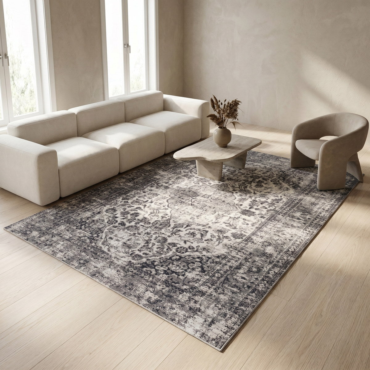 Tapis lavable de salon naturel - Cesena - ambiance salon 2