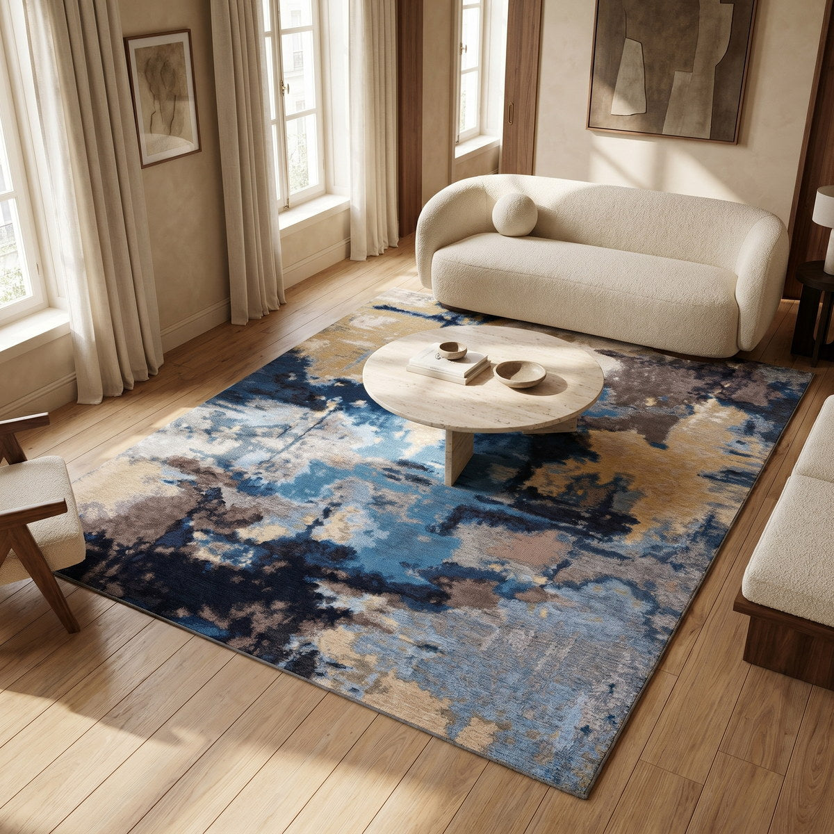 Tapis lavable de salon naturel - Seta - ambiance salon 1