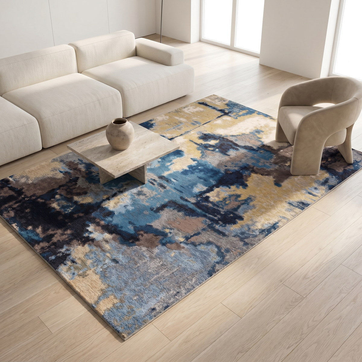 Tapis lavable de salon naturel - Seta - ambiance salon 2