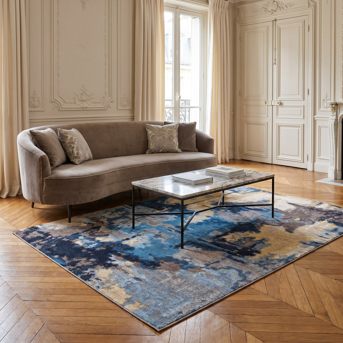 Tapis lavable de salon naturel - Seta - ambiance salon 3