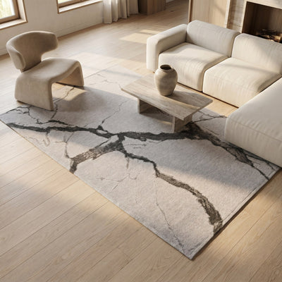 Tapis lavable effet pierre gris clair - Bergamo - ambiance salon 2