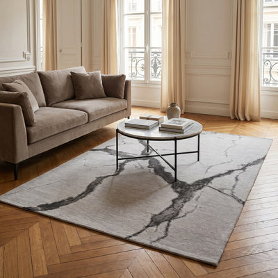 Tapis lavable effet pierre gris clair - Bergamo - ambiance salon 3