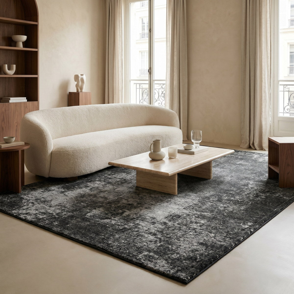 Tapis lavable effet pierre gris - Treviso - ambiance salon 1