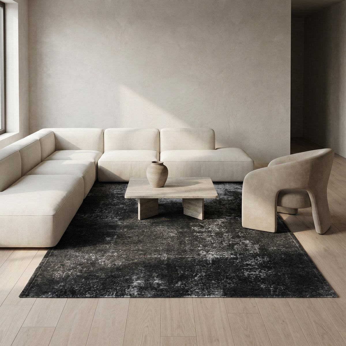 Tapis lavable effet pierre gris - Treviso - ambiance salon 2