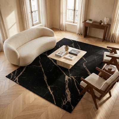 Tapis lavable effet pierre noir - Cortona - ambiance salon 1