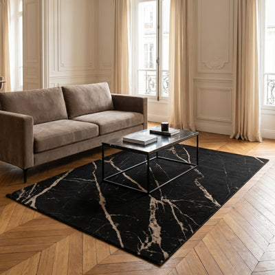 Tapis lavable effet pierre noir - Cortona - ambiance salon 3