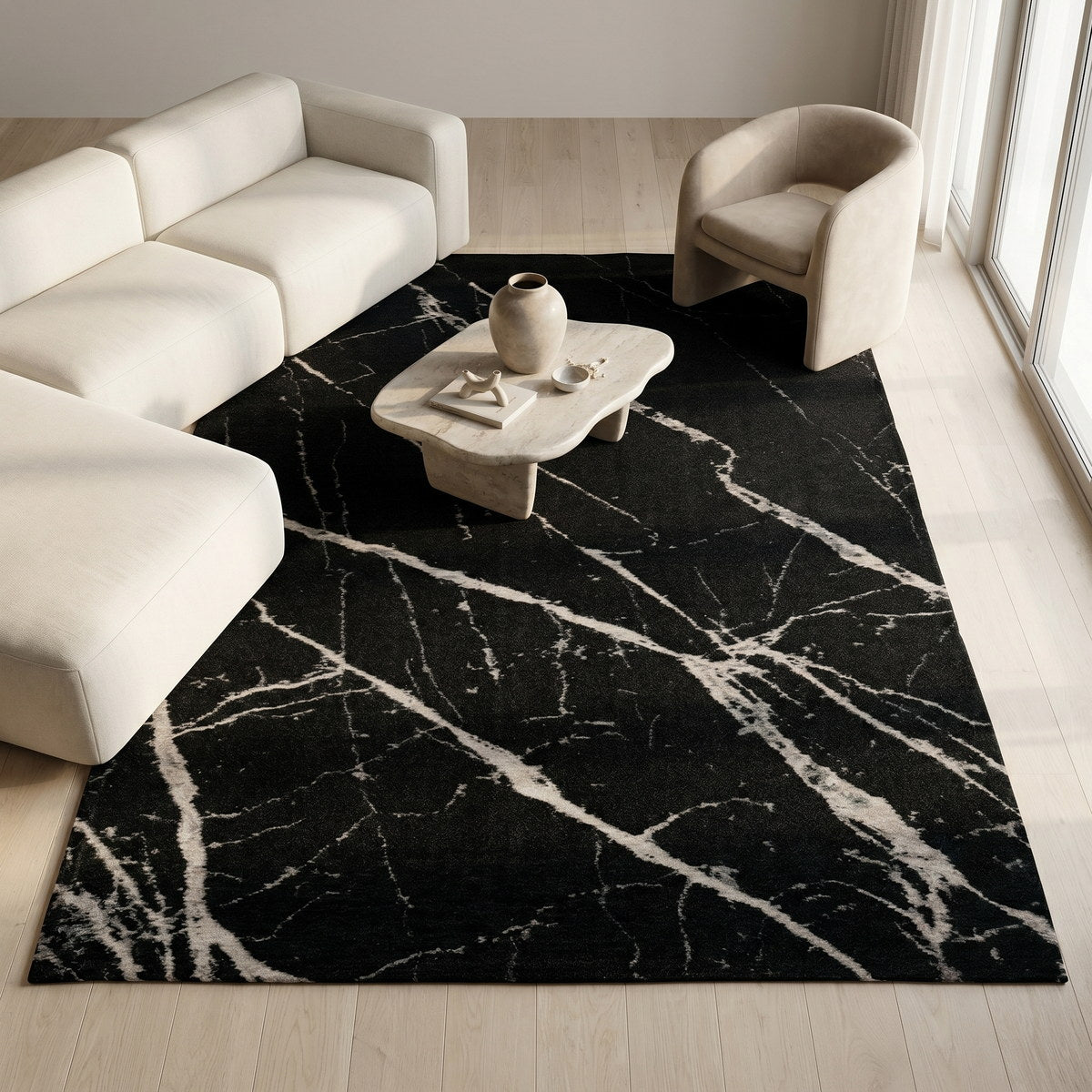 Tapis lavable effet pierre noir - Lecce - ambiance salon 2