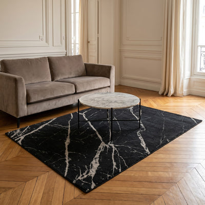 Tapis lavable effet pierre noir - Lecce - ambiance salon 3