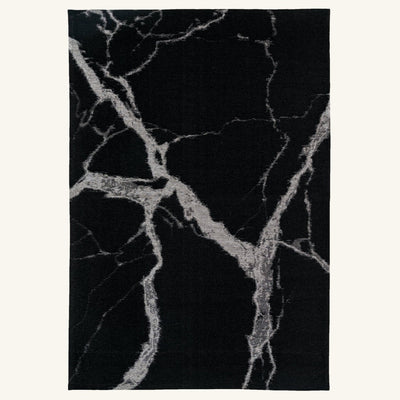 Tapis lavable effet pierre noir - Zarossa - fond #F9F6F0 détouré
