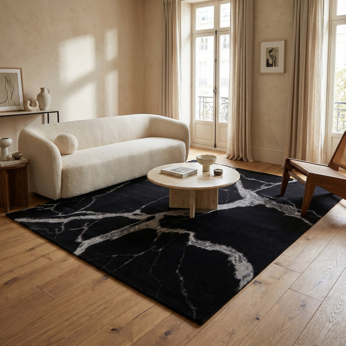 Tapis lavable effet pierre noir - Zarossa - ambiance salon 1