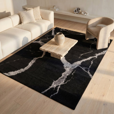 Tapis lavable effet pierre noir - Zarossa - ambiance salon 2