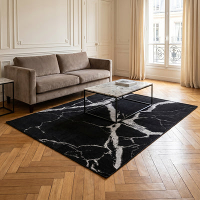 Tapis lavable effet pierre noir - Zarossa - ambiance salon 3