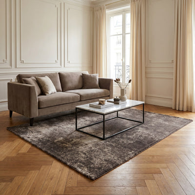 Tapis lavable effet pierre taupe - Viterbo - ambiance salon 3