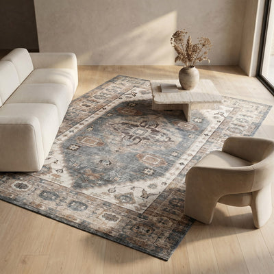 Tapis lavable vintage beige - Riviera - ambiance salon 2