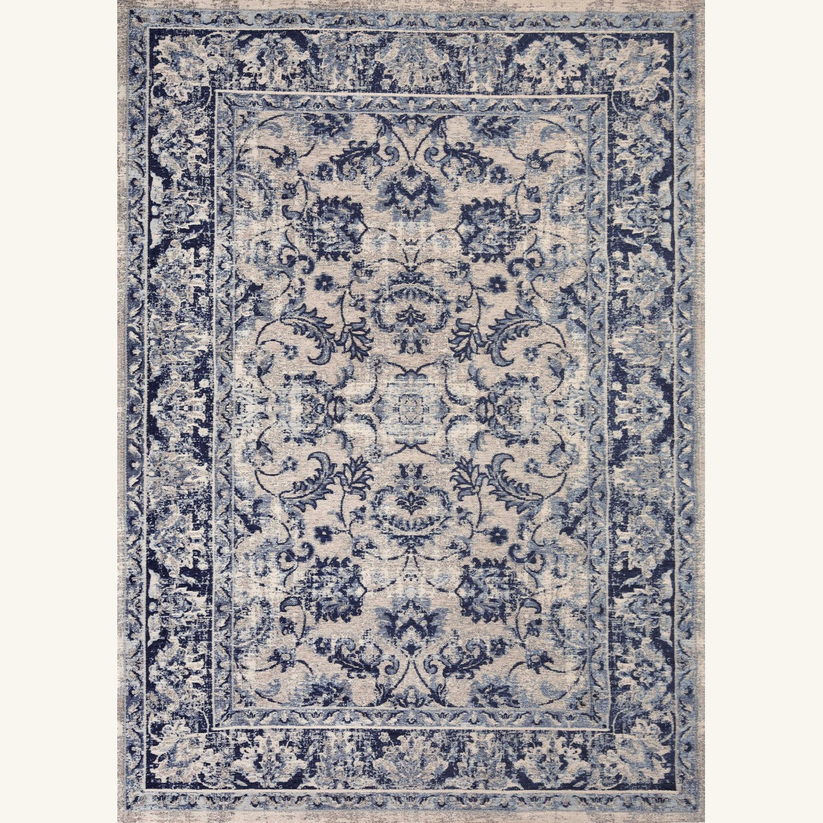 Tapis lavable vintage bleu - Ferrara - fond #F9F6F0 détouré