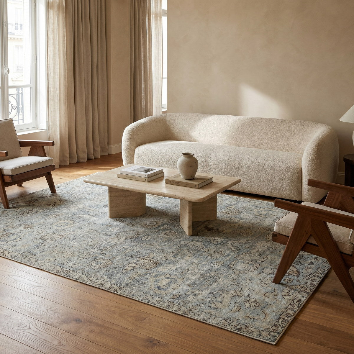 Tapis lavable vintage naturel - Como - ambiance salon 1