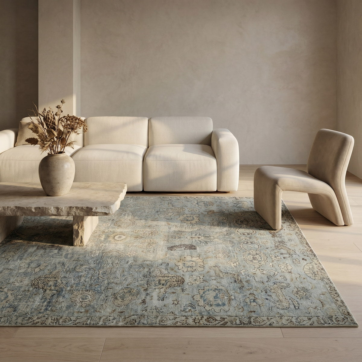 Tapis lavable vintage naturel - Como - ambiance salon 2