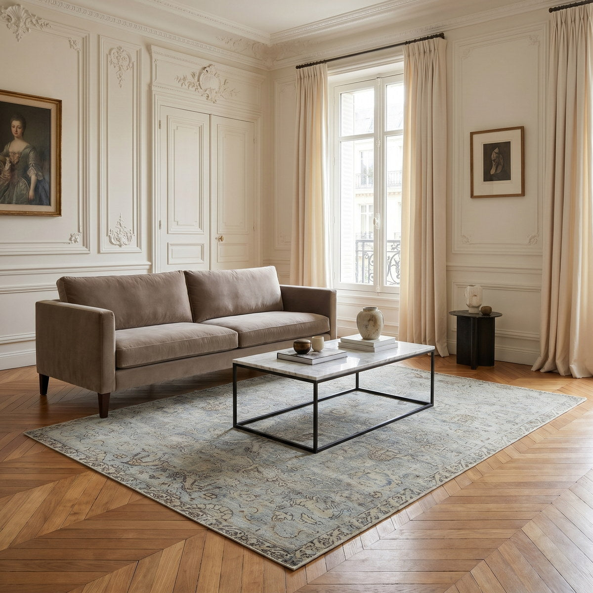 Tapis lavable vintage naturel - Como - ambiance salon 3