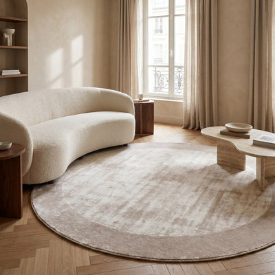 Tapis rond design argenté - Belluno - ambiance salon 1