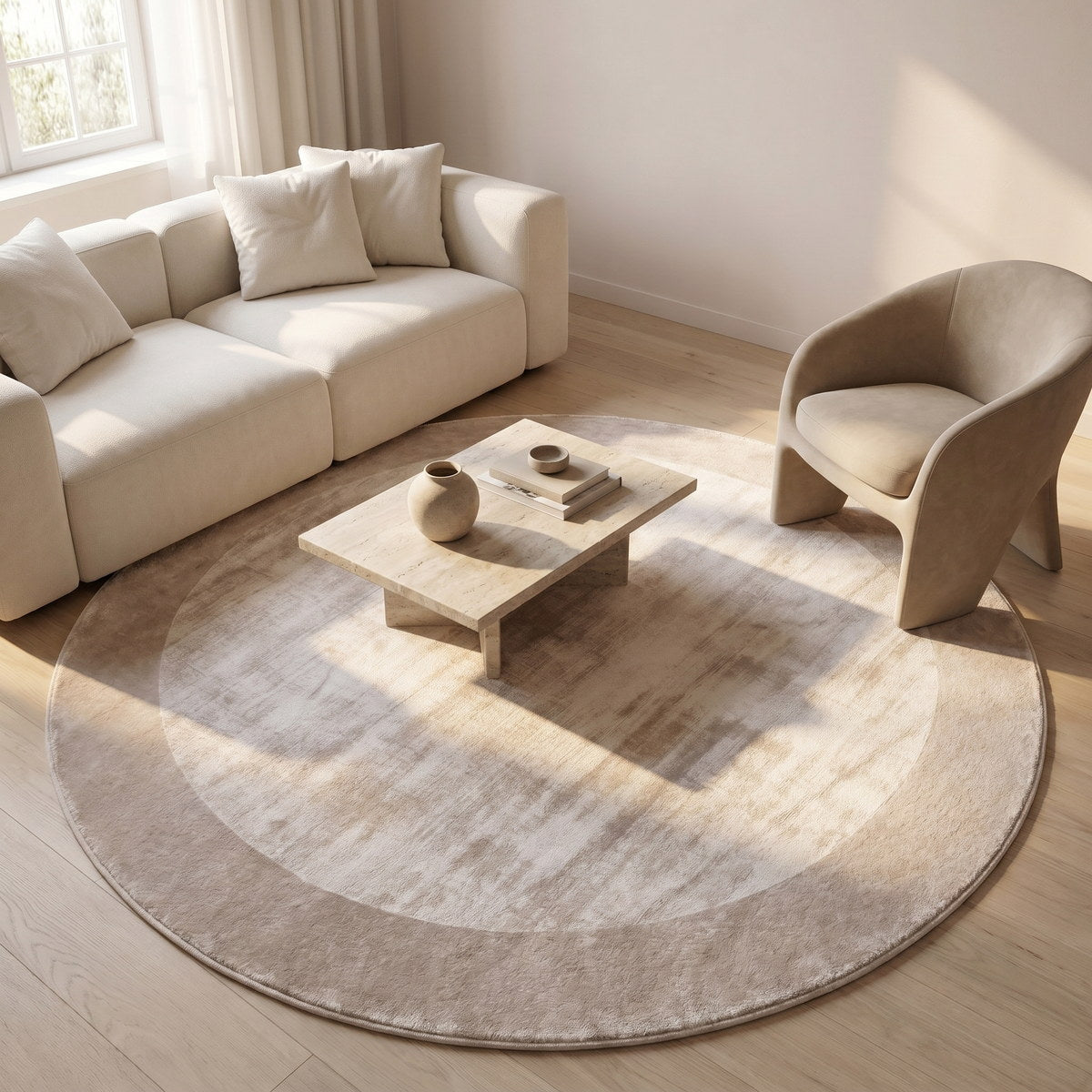 Tapis rond design argenté - Belluno - ambiance salon 2