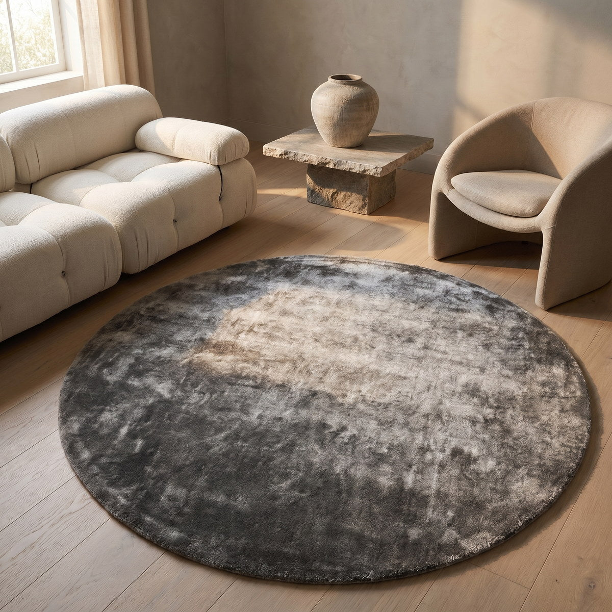 Tapis rond design gris - Torino - ambiance salon 2
