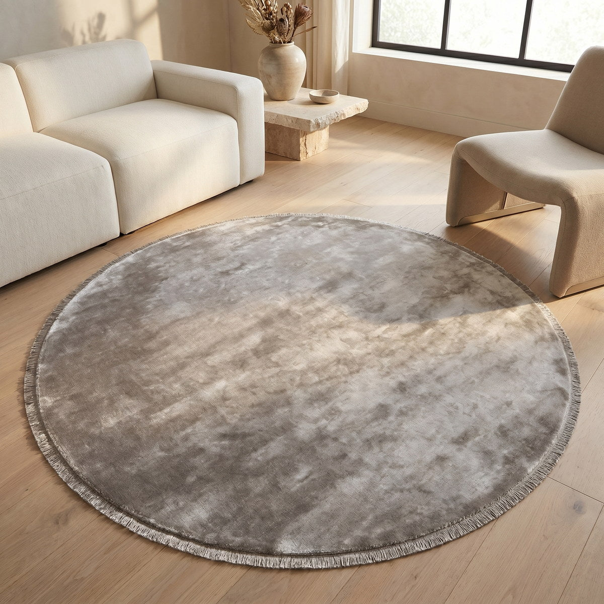 Tapis rond design naturel - Avellino - ambiance salon 2