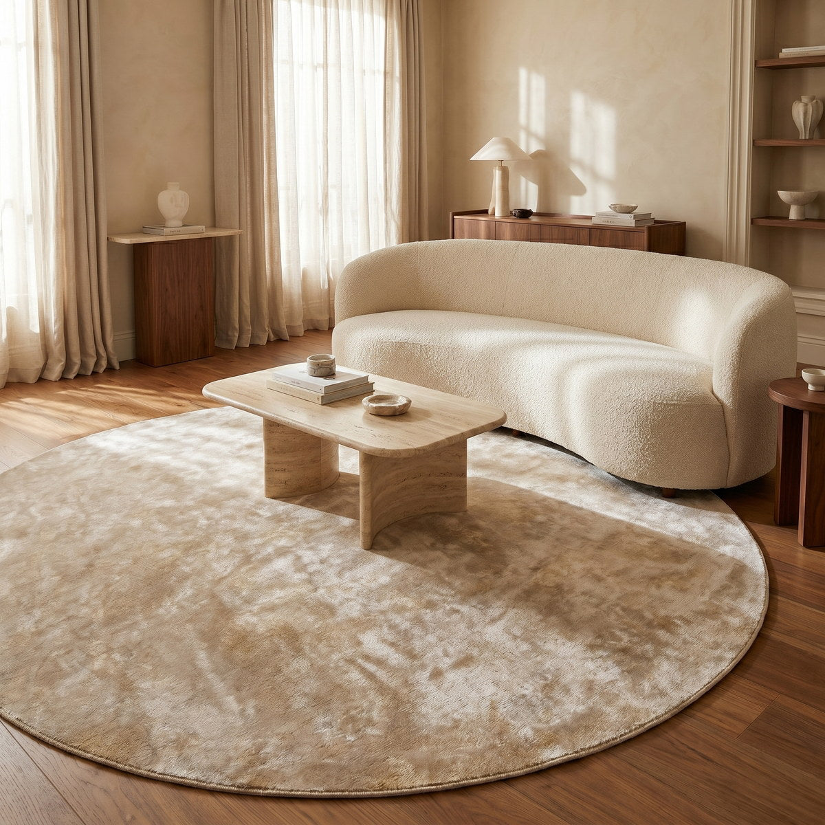 Tapis rond design naturel - Atrani - ambiance salon 1