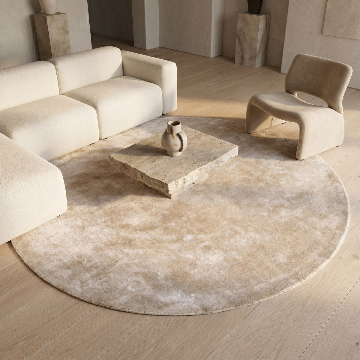 Tapis rond design naturel - Atrani - ambiance salon 2