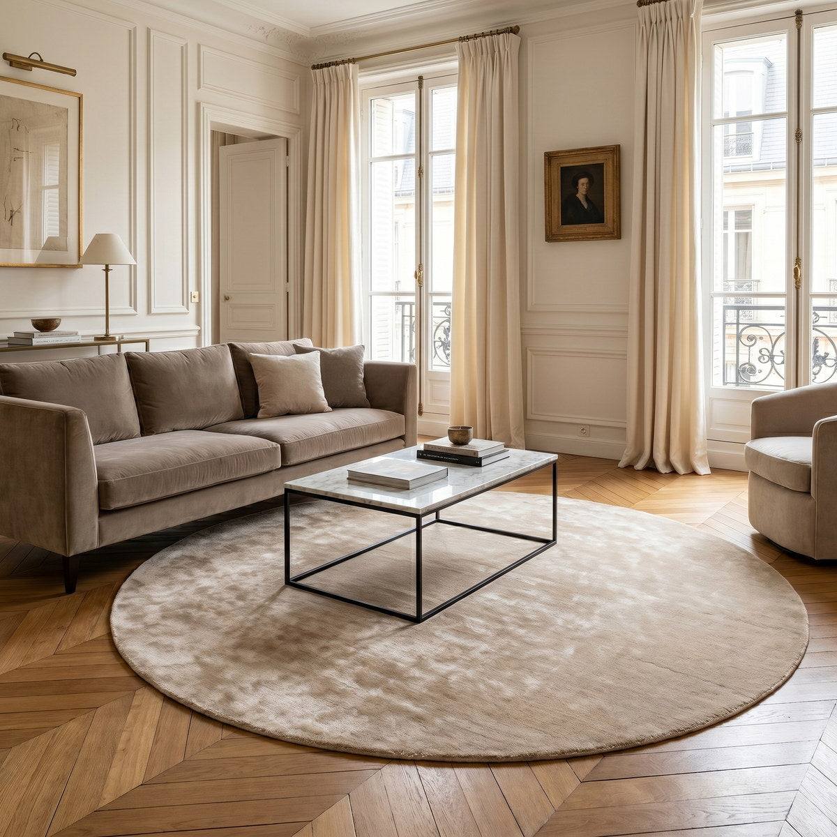 Tapis rond design naturel - Atrani - ambiance salon 3