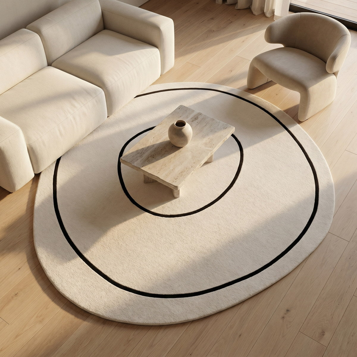 Tapis rond en laine ivoire - Carina - ambiance salon 2