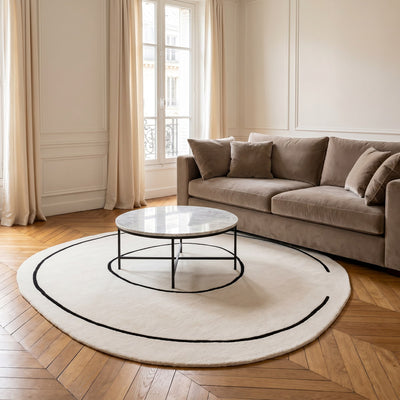 Tapis rond en laine ivoire - Carina - ambiance salon 3
