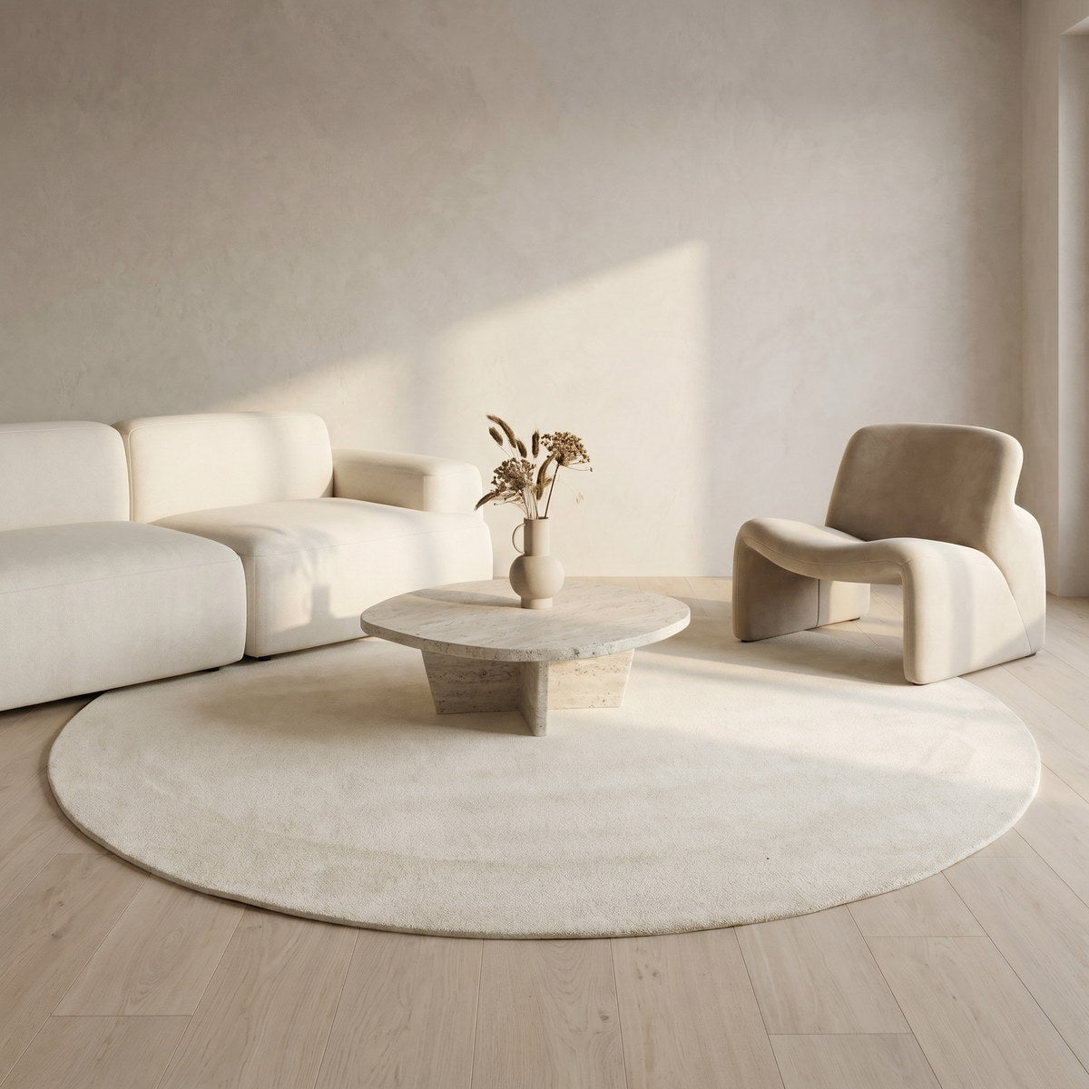 Tapis rond en laine ivoire - Caserta - ambiance salon 2