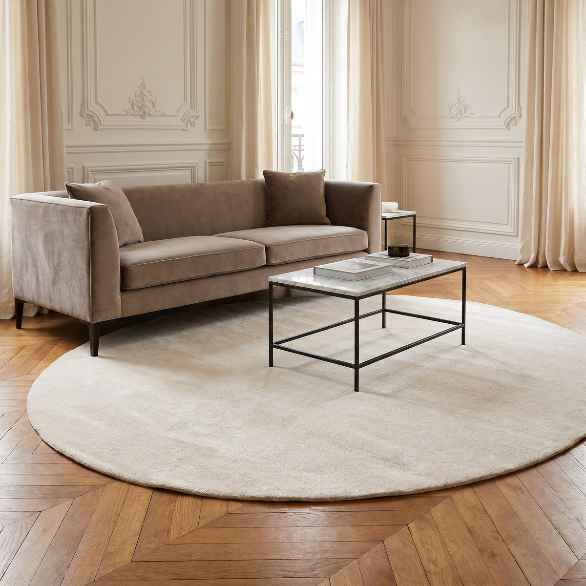 Tapis rond en laine ivoire - Caserta - ambiance salon 3