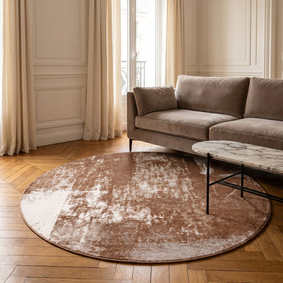 Tapis rond lavable moderne cuivré - Cortina - ambiance salon 3