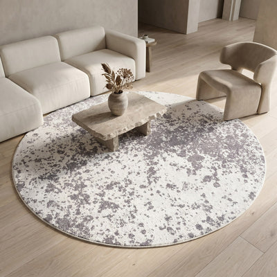 Tapis rond lavable moderne gris clair - Spoleto - ambiance salon 2
